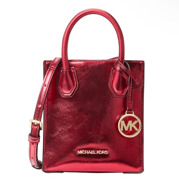 Michael Kors NWT! $398 MSRP Mercer Metallic Crimson XS N/S Crossbody Bag - Picture 1 of 11